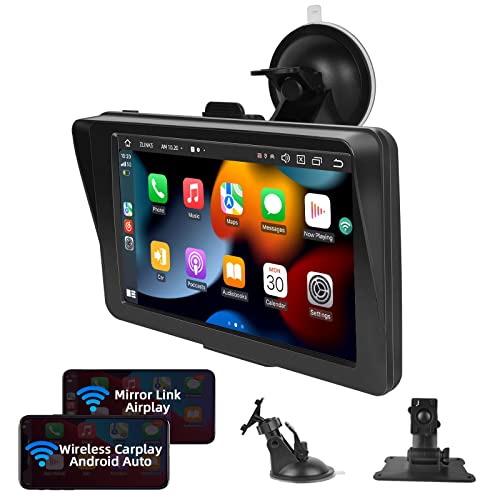 Podofo Wireless Apple Carplay & Android Auto Tragbares Autoradio 7 Zoll IPS CarPlay Display mit AirPlay, Bluetooth-Freisprecheinrichtung, Echtzeit Navigation, Siri und AUX Driveplay von podofo