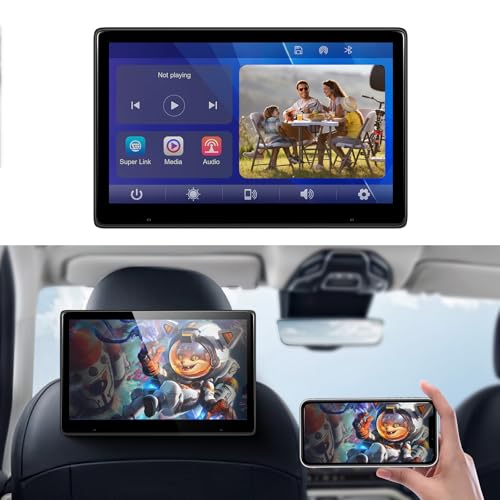 Tragbarer Auto-TV-Kopfstützen-Monitor-Player für den Rücksitz mit Bluetooth, 10,1-Zoll-IPS-Touchscreen-Videoplayer, unterstützt Carplay und Android Auto, Mirror Link + 64 GB TF-Karte von podofo