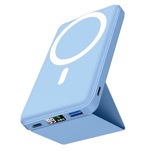 Podoru for Magsafe Powerbank,10000mAh Faltbarer powerbank iPhone PD 22.5W Schnellladen mit LED Display Kompatibel mit Mag-Safe für iPhone 15/14/13/12 Pro Max/Pro/Plus/Mini-Sierra Blau von podoru