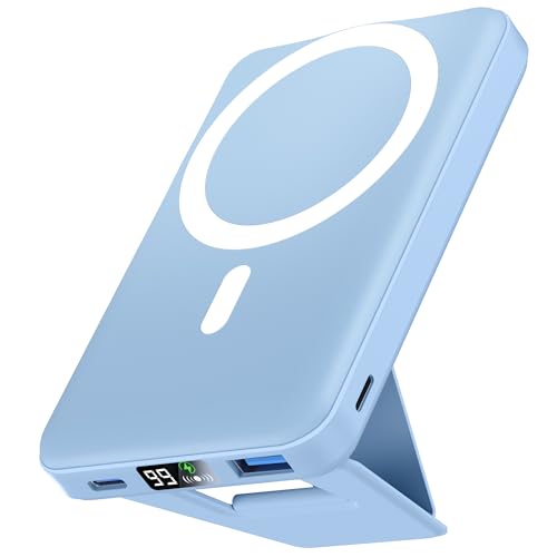 Wireless Powerbank, Podoru 10000mAh Faltbarer Magnetische Powerbank PD 22.5W Mini Schnellladen mit LED Display Akkupack Kompatibel mit Mag-Safe für iPhone 15/14/13/12 Plus/Mini/Pro/Pro Max (Blau) von podoru