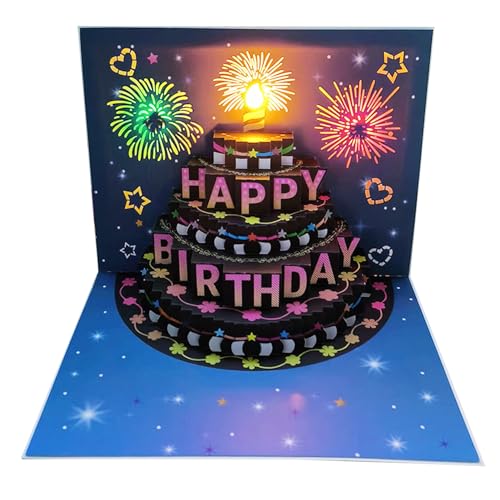 Personalisierte Geburtstagskarte, musikalische Geburtstagskarte, 3D-Fly-Out-Geburtstagskarte mit Lichtmusik, interaktive Grußkarte für Happy Birthday Feier D von pofluany