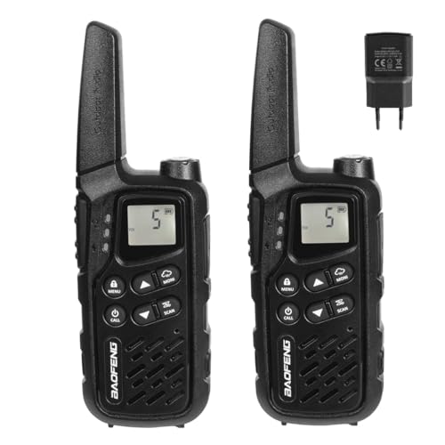 Baofeng PMR Funkgeräte, Lizenzfrei Walkie Talkie 16 Kanäle, Handfunkgerät mit großer Reichweite und Ohrhörer, für Camping, Wandern (Schwarz, 2 Stück) von pofung