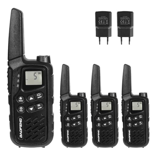 Baofeng PMR Funkgeräte, Lizenzfrei Walkie Talkie 16 Kanäle, Handfunkgerät mit großer Reichweite und Ohrhörer, für Camping, Wandern (Schwarz, 4 Stück) von pofung
