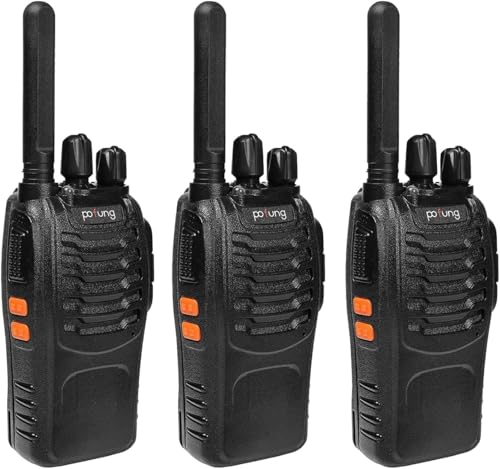 Pofung PT88E Walkie Talkie PMR446 Lizenzfreies Zwei-Wege-Radio, 16-Kanäle Long Range Walkie Talkies mit Ladestation und Ohrhörern (schwarz, 3-Pack) von pofung