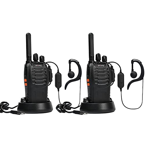 Walkie Talkie PT88E PMR446 16 Kanäle Wiederaufladbares 2-Wege-Radio mit USB-Ladefunktion LED-Taschenlampe VOX für Familie Outdoor Camping Wandern und Schule usw. (2 Packungen) von pofung