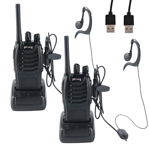 pofung Walkie Talkie Professionelle Funkgeräte PMR446 baofeng Talkies 88E/888S Hand Spielzeug Funkgerät, Sprechfunkgerät mit LED Taschenlampe & Headset USB Anschluß (2 Stück), 94*45*30mm, black von pofung