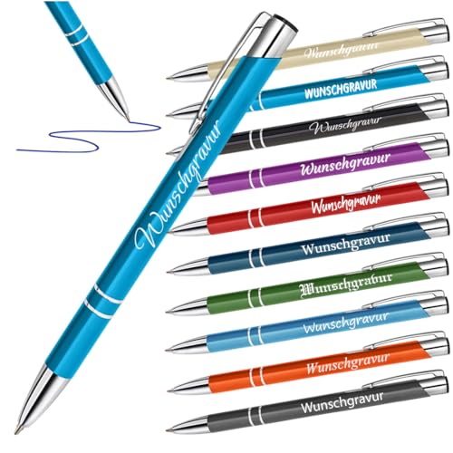 100 Stück Metall Kugelschreiber Türkis mit Gravur - Geschenke zum Geburtstag - Stift für Kinder zur Einschulung - Ideal für Büro, Home Office und Uni von polar-effekt