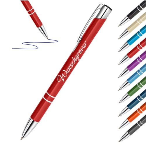 polar-effekt 1 Stück Metall Kugelschreiber Rot mit Gravur - Schreibstifte mit Namen - Großraummine blauschreibend - Werbegeschenke für Firmen - nachfüllbarer Kuli von polar-effekt