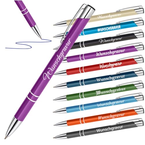 polar-effekt 100 Stück Kugelschreiber aus Metall in Lila mit Gravur - Geschenk-Idee für Kinder - als Geburtstagsgeschenk - Schreibstifte für Büro und Schule von polar-effekt