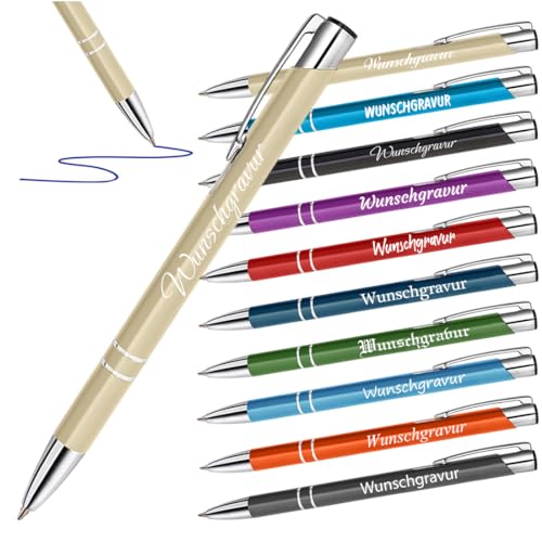 polar-effekt 100 Stück Metall Kugelschreiber Gold mit Gravur - Stifte mit Namen - für Büro, Home Office und Schule - auswechselbare Mine - blauschreibend von polar-effekt