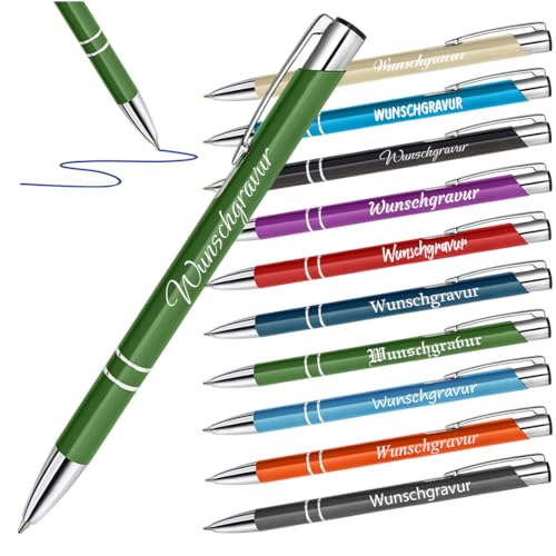 polar-effekt 20 Stück Kugelschreiber in Grün mit Gravur - Geschenke zum Jubiläum und Geburtstag - Werbekugelschreiber mit Wunschtext - Stifte mit blauer Mine von polar-effekt