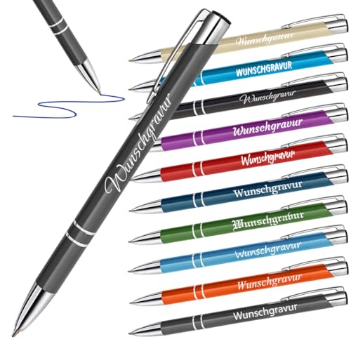 polar-effekt 20 Stück Metall Kugelschreiber in Grau mit Gravur - Druckkugelschreiber mit ergonomischem Griff - Geschenke zum Jubiläum - Stifte für Büro und Schule von polar-effekt