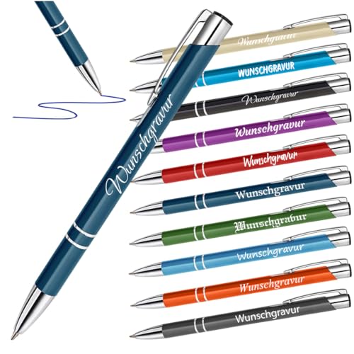 polar-effekt 50 Stück Metall Kugelschreiber in Blau mit Gravur - Geschenk zum Geburtstag und Einschulung - Werbekugelschreiber für Büro, Home Office und Schule von polar-effekt