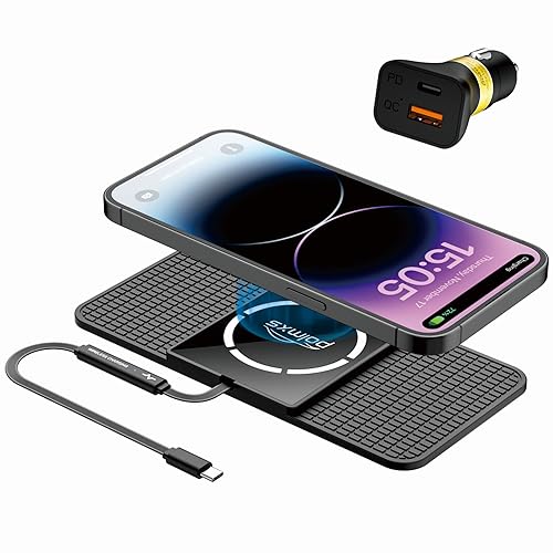 Polmxs für MagSafe Auto Ladegerät Pad,15W Schnellladung Magnetische Wireless Charger Auto Magnetische Induktive Ladestation mit 40W Auto Ladegerät Kompatibel mit iPhone 15 14 13 12 Serie(30CM Kabel) von polmxs