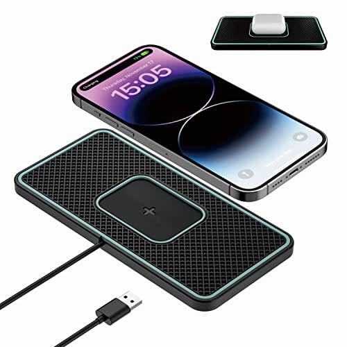 Wireless Charger Auto Ladepad, Polmxs 15W Schnelles Kabelloses Ladegerät Ladematte rutschfest Induktive Ladestation Auto Kfz-Ladegerät Matte für Airpods 3/Pro/iPhone14/13 Pro/12/Samsung S22/S21/S20 von polmxs