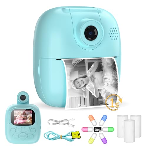Kinderkamera mit Druckfunktion, Sofortbildkamera Kinder, Digitalkamera Kinder mit 3 Rollen Druckpapier & 32GB TF Karte, Weihnachten Geschenk 3-14 Jahren von ponoseu