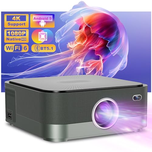 Mini Beamer 4k Heimkino [Autofokus/Trapezkorrektur], Mini Projektor Smart, Projector 4K Kurzdistanz Beamer Handy, 25000 Lumen, 1080P Full HD, WiFi 6 Bluetooth Android 9.0 von ponoseu