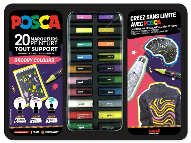 POSCA Pigmentmarker , GROOVY COLOURS, , 20er Metallbox von posca