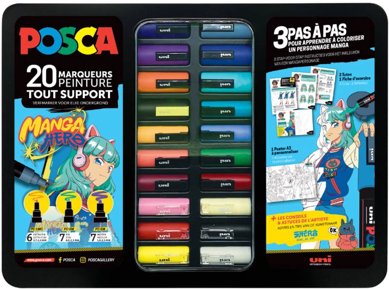 POSCA Pigmentmarker , MANGA HERO, , 20er Metallbox von posca