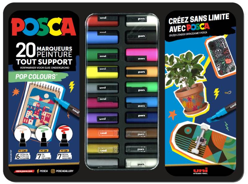 POSCA Pigmentmarker , POP COLOURS, , 20er Metallbox von posca