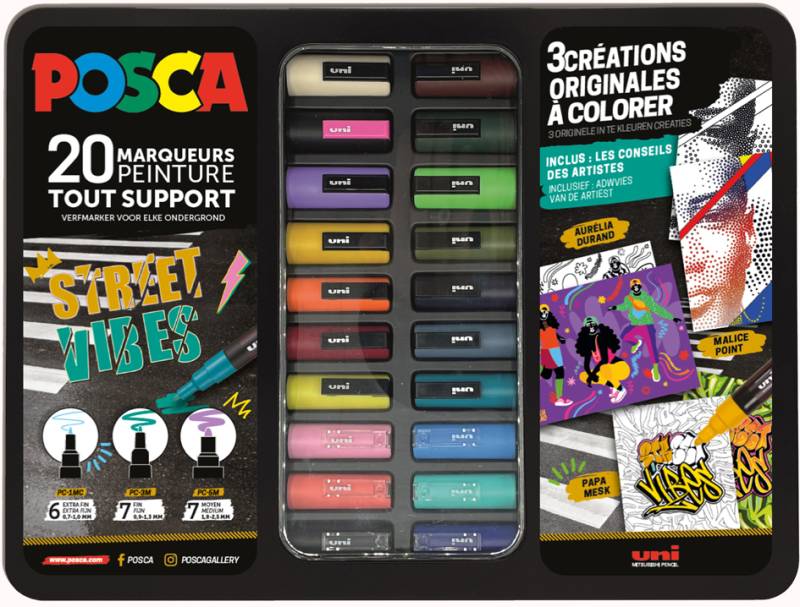 POSCA Pigmentmarker , STREET VIBES, , 20er Metallbox von posca