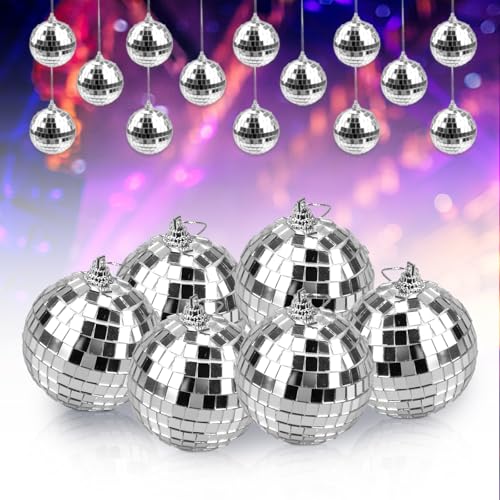 ‎posionks 6 Stück Discokugel 6 cm Silberne Spiegelkugeln Disco Spiegel Ball Silber Discokugel für Lichteffekte, Discokugel Deko, Party Deko, Geburtstage Dekoration, Hochzeiten, Mottoparty von posionks