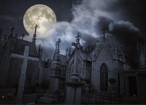 Postkarte "Mystic and Gothic: Alter Friedhof in einer Vollmondnacht" von postkarten-universum.de
