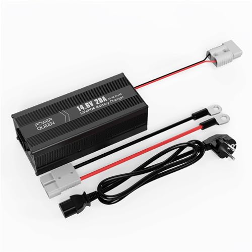 Power Queen 14,6V 20A LiFePO4 Batterieladegerät, 2-stufiges Automatisches Intelligentes LiFePO4 Lithium Batterieladegerät Geeignet für 12 V (12,8V) Lithium Akku von power queen