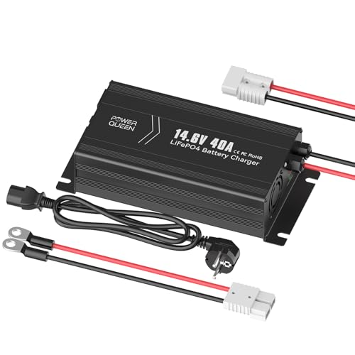 Power Queen 40Amp Lithium-Batterieladegerät 14.6V AC-DC 12.8V LiFePO4 Lithium-Batterieladegerät, LED-Ladegerät speziell für Deep Cycle wiederaufladbare Batterien von Auto, LKW, Boot, Motorhomes von power queen