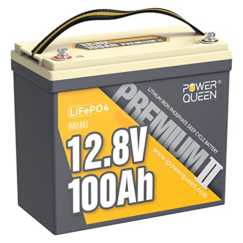Power Queen LiFePO4 Batterie - 12V 100Ah Mini Lithium Akku Deep Cycle Batterien | BMS Schutz | Wiederaufladbare Batterie - 15000 Zyklen & 10 Jahre Lebensdauer für Wohnmobil, RV von power queen