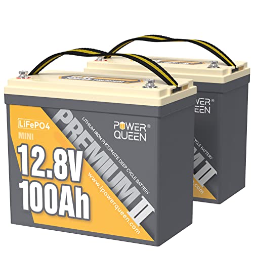 Power Queen LiFePO4 Batterie - 2 Pack 12V 100Ah Mini Lithium Akku Deep Cycle Batterien | BMS Schutz | Wiederaufladbare Batterie - 15000 Zyklen & 10 Jahre Lebensdauer für Wohnmobil, RV. von power queen