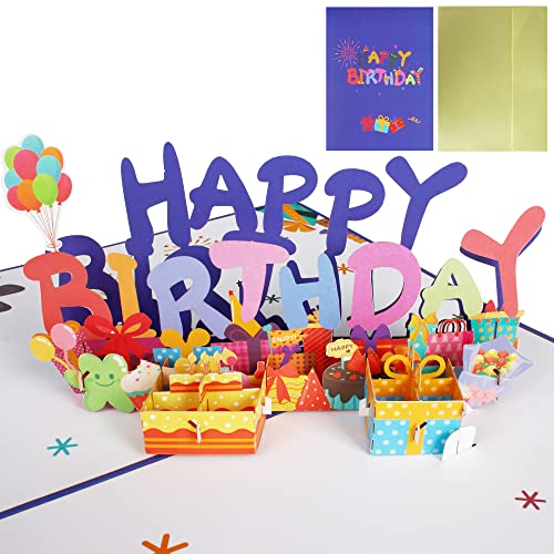 Geburtstagskarte, Happy Birthday Karte 3D Pop Up Karte, Popup Glückwunschkarte zum Geburtstag, Blumenkarte mit Umschlag fuer Kinder Frauen Mama Papa Frau Mann Geschaeft von powglass