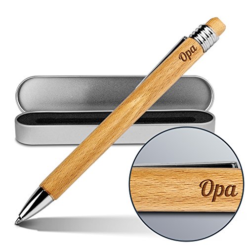 printplanet Kugelschreiber mit Namen Opa - Gravierter Holz-Kugelschreiber inkl. Metall-Geschenkdose von printplanet