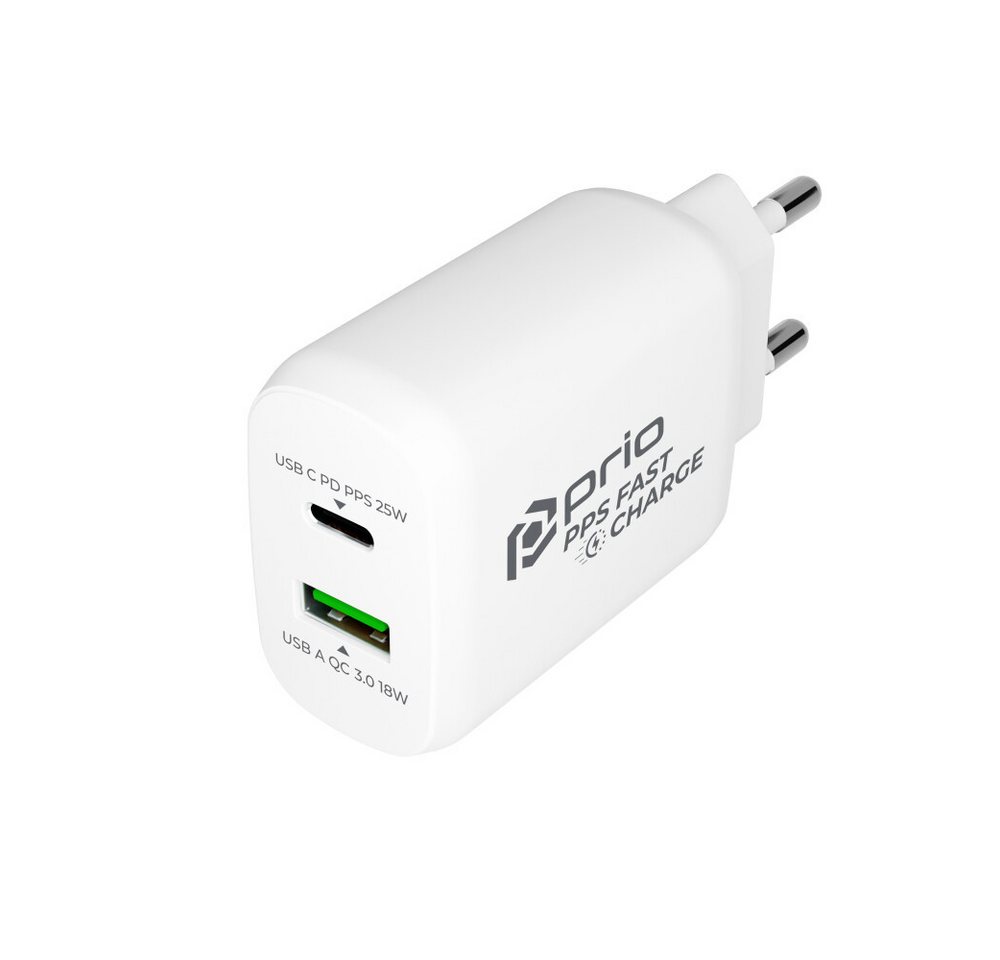 prio prio Schnellladegerät 25W PD PPS (USB C) + QC 3.0 (USB A) weiß Smartphone-Ladegerät (Ladegerät, 1-tlg) von prio