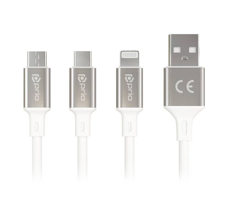prio prio 3 in 1 Micro USB & USB C & Lightning zu USB A Kabel 3A 1,2m weiß Smartphone-Ladegerät (USB-Kabel, 1-tlg) von prio