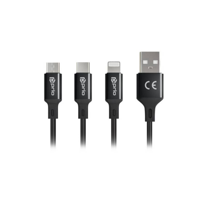 prio prio 3in1 Micro USB & USB C & Lightning zu USB A Kabel 3A 1,2m schwarz Smartphone-Ladegerät (USB-Kabel, 1-tlg) von prio