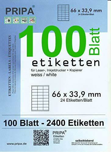 pripa - Amazon FBA Versand Etiketten 66,0 x 33,9 mm - 24 Stueck auf A4 100 Blatt DIN A4 selbstklebende Etiketten von pripa