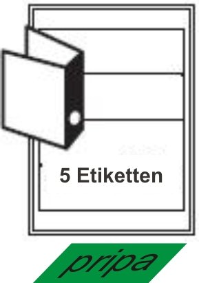 pripa Etiketten für Ordnerrücken breit 190 x 58 mm, 25 Blatt A4 Selbstklebende Etiketten. Der Einzelbogen ist aufgeteilt in 5 Etiketten pro Bogen = 125 Etiketten/Pack von pripa