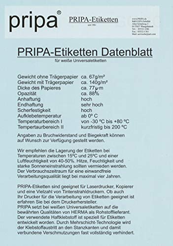 pripa Etikettenformat 96,5 x 42,3 mm 200 Blatt DIN A4 Selbstklebende Etiketten von pripa