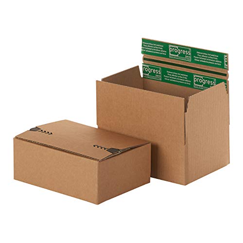 FLIXBOX® RETURN „PREMIUM“ aus extrem stabiler Wellpappe, PP FBR1.23.16.08; A5+; 230 x 160 x 80 mm mit doppeltem Selbstklebeverschluss als Wiederverschluss zum Retournieren; 10 Stück im Pack von progressPACK