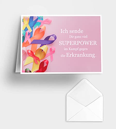 Krebs | Mutmacher-Grußkarte |"Ich sende Dir ganz viel SUPERPOWER im Kampf gegen die Erkrankung." | mit Briefumschlag | Explizit für Krebspatienten entwickelt | von PROONCO von proonco