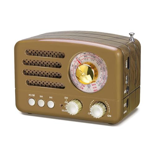 PRUNUS J-160 Klassisches Radio Retro Design UKW FM AM(MW) SW SD USB MP3 Bluetooth Transistor Radio mit Lautsprecher, unterstützt AUX-Funktion, 270° großes Kompass Tuning Fenster. (Gold) von prunus