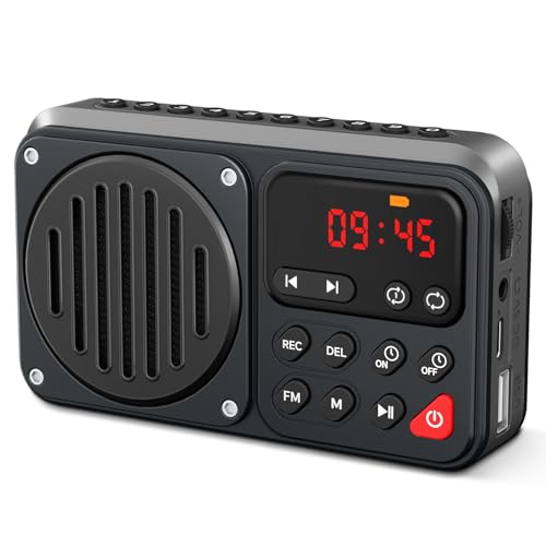 PRUNUS J-405 FM Radio Klein mit Bluetooth, Digital Radio unterstützt Wecker & Aufnahme Funktion, Tragbares Radio mit 1500mAh Wiederaufladbare Akku, USB/TF Musikplayer, Hi-Fi Klangqualität. von prunus