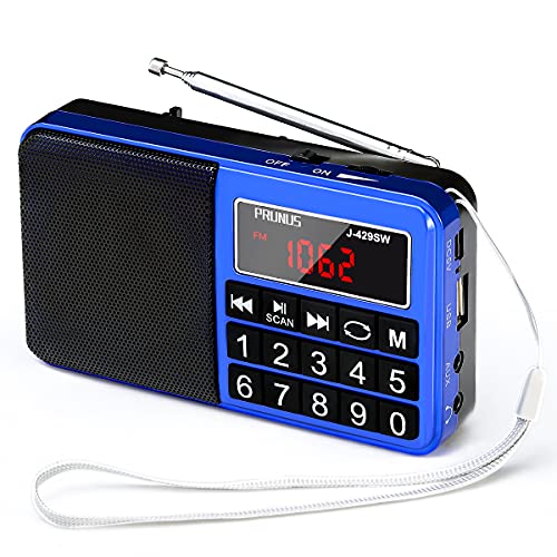 PRUNUS J-429SW Tragbares Radio klein FM/AM(MW)/SW,Große Gummierte Knöpfe&Display Digital Radio für Senioren,Kleines Radio mit AUX/SD/TF/MP3 Lautsprecher,Batteriebetrieben.(Blau) von prunus