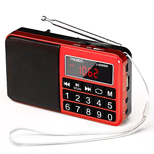 PRUNUS J-429SW Tragbares Radio klein FM/AM(MW)/SW,Große Gummierte Knöpfe&Display Digital Radio für Senioren,Kleines Radio mit AUX/SD/TF/MP3 Lautsprecher,Batteriebetrieben.(Rot) von prunus