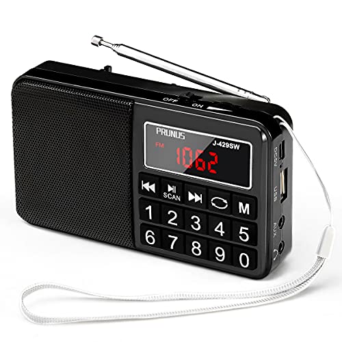 PRUNUS J-429SW Tragbares Radio klein FM/AM(MW)/SW,Große Gummierte Knöpfe&Display Digital Radio für Senioren,Kleines Radio mit AUX/SD/TF/MP3 Lautsprecher,Batteriebetrieben.(schwarz) von prunus