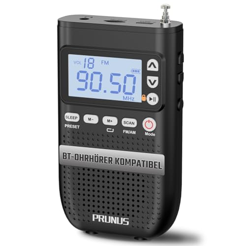 PRUNUS J-618 AM FM Mini Radio mit Bluetooth- Kopfhörern Verbunden, Digital Radio Klein unterstützt Manuelle Senderspeicher, Sleep Timer, Taschenradio mit 2000mah Akku, SD Card/Bluetooth Lautsprecher. PRUNUS J-618 AM FM Mini Radio mit Bluetooth- Kopfhörern Verbunden, Digital Radio Klein unterstützt Manuelle Senderspeicher, Sleep Timer, Taschenradio mit 2000mah Akku, SD Card/Bluetooth Lautsprecher. von prunus