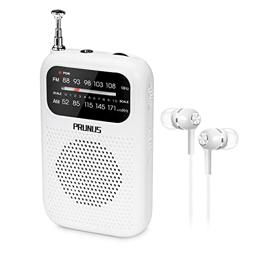 PRUNUS J-777 Transistorradio UKW/FM/AM, Mini Radio Klein mit Kopfhörer, Kleines Radio mit Batteriebetrieb AAA(mit Stromanzeige), Taschenradio zum Gehen und Reisen(Weiß) von prunus