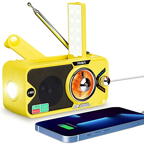 PRUNUS J-905 Solar Radio mit Bluetooth, FM/AM/SW Kurbelradio Notfall Weltempfänger, Dynamo Radio Kurbel Notfall mit 3600mAh Power Bank, SOS Alarm,Taschenlampe&Leselampe für Camping, Ourdoor, Notfall. von prunus