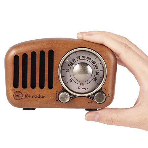 PRUNUS J-919 UKW FM Klassisches-Holz Retro Radio Klein, Tragbares Radio mit Bluetooth Lautsprecher, Nostalgie Radio mit AUX/SD-Funktion, 1800mAh Wiederaufladbare Batterie. (Kirschholz) von prunus